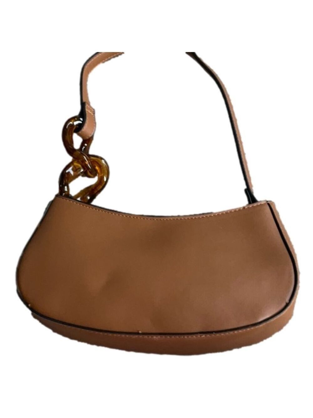 BROWN VEGAN LEATHER BAGUETTE BAG